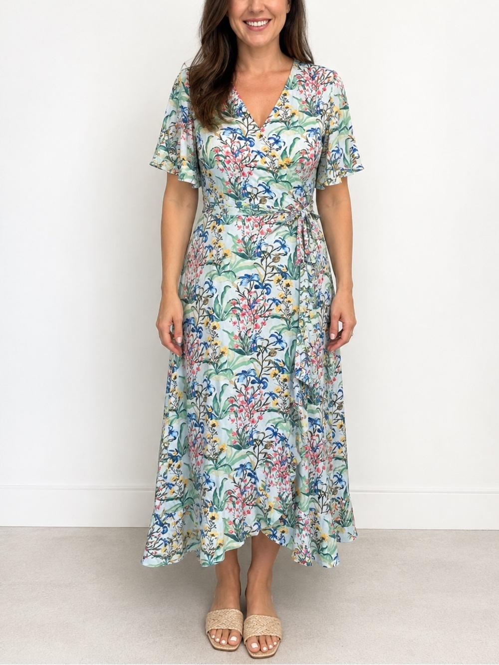J. McLaughlin Audette Silk Blend Floral Wrap Maxi Dress XS $368